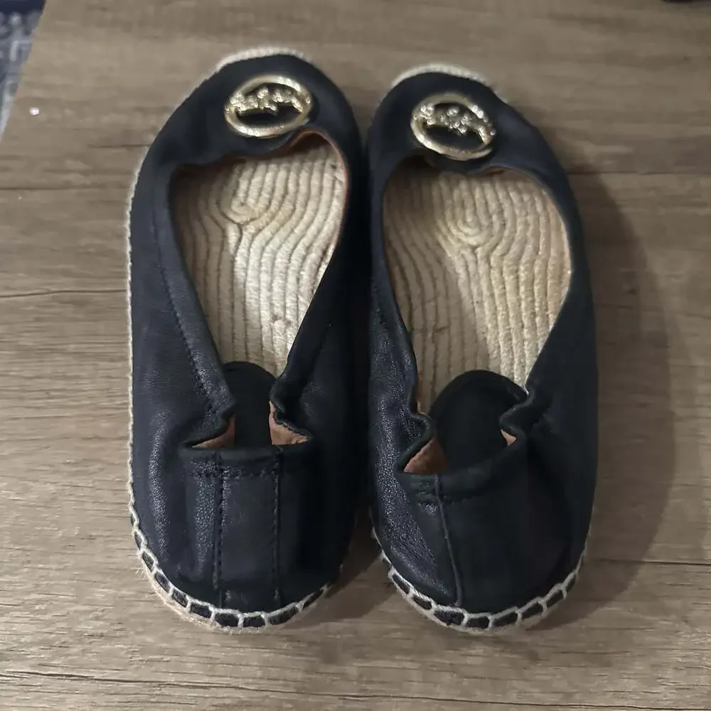 COACH Women's Flats Size 7.5 Shoes Clara Leather Ballet Black Gold G4839 EUC - Picture 5 of 8